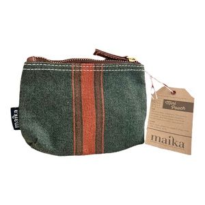 Maika canvas SMALL pouch cosmetic catch-all bag Mod Stripe Terracotta/Moss NWT
